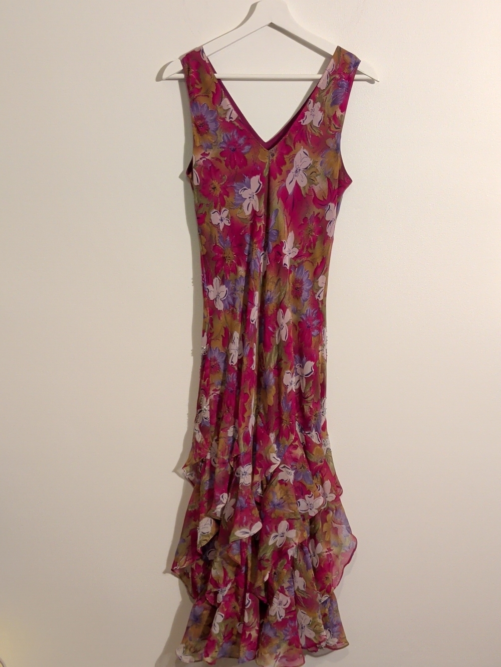Floral Ruffled V-Neck Midi Dress in Fuchsia - Picture 2 of 11